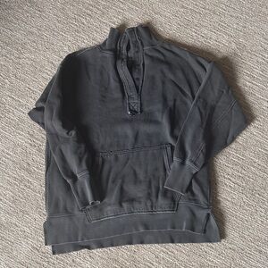 Washed Black Pullover Henley Sweatshirt